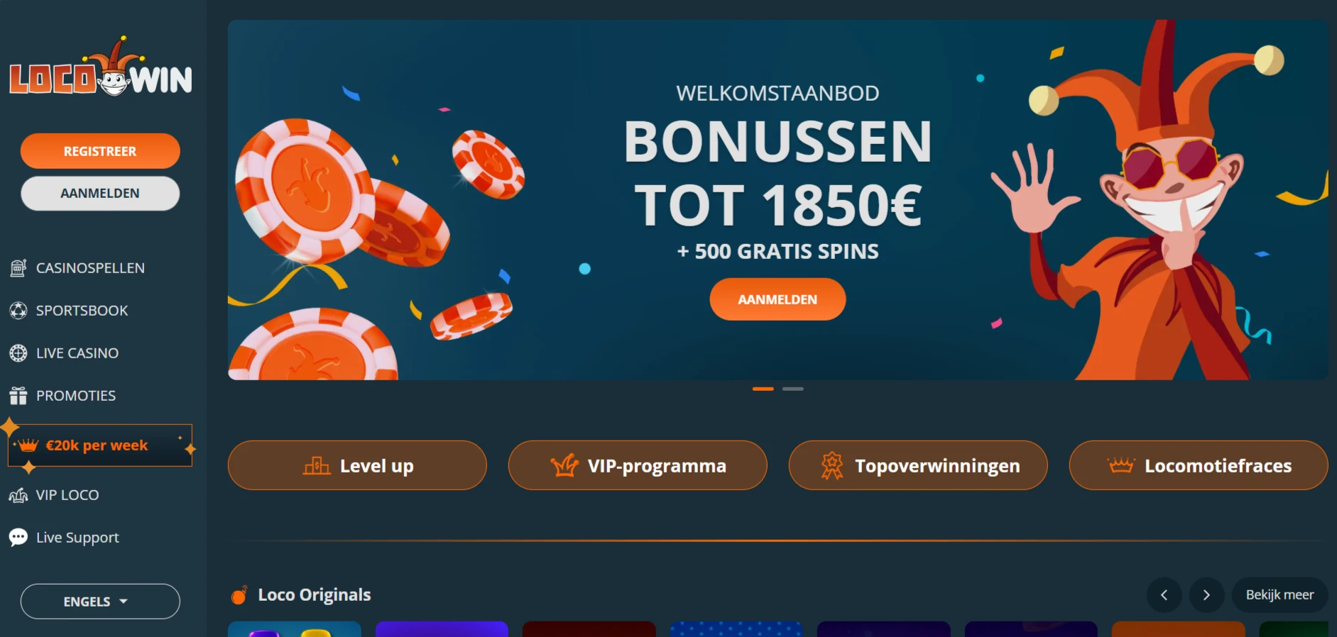 Locowin website op desktop met merkidentiteit en hoofdnavigatie