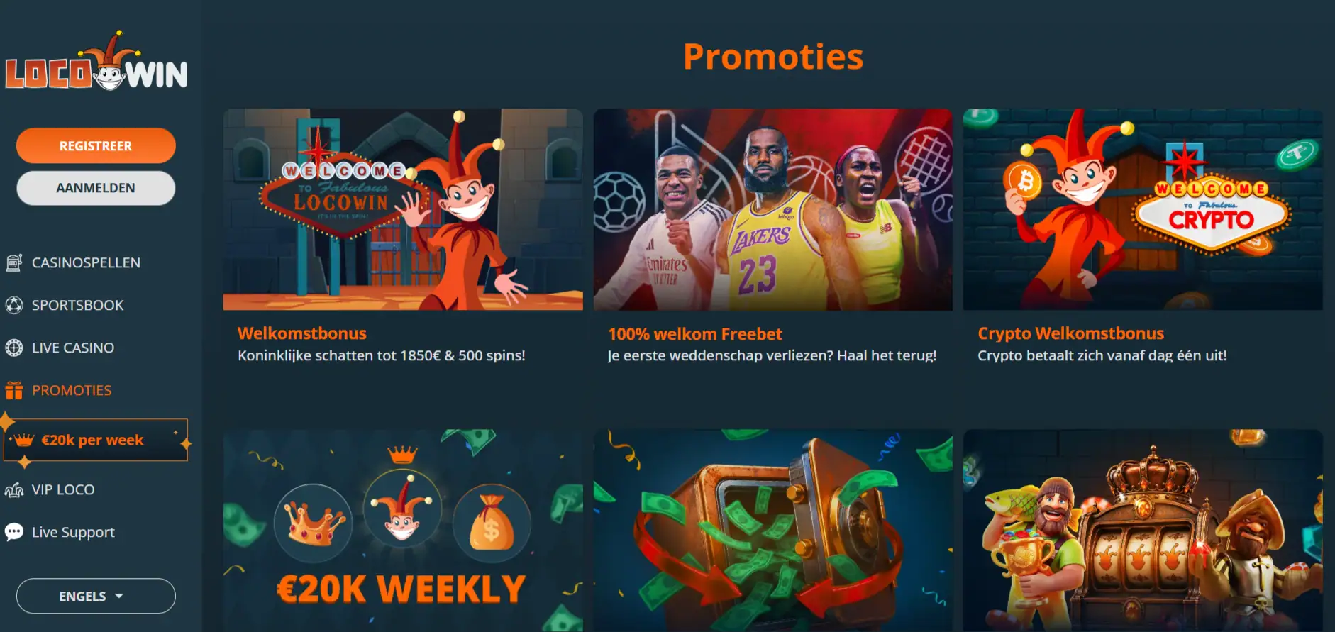 Actuele Locowin promotiepagina met het welkomstpakket